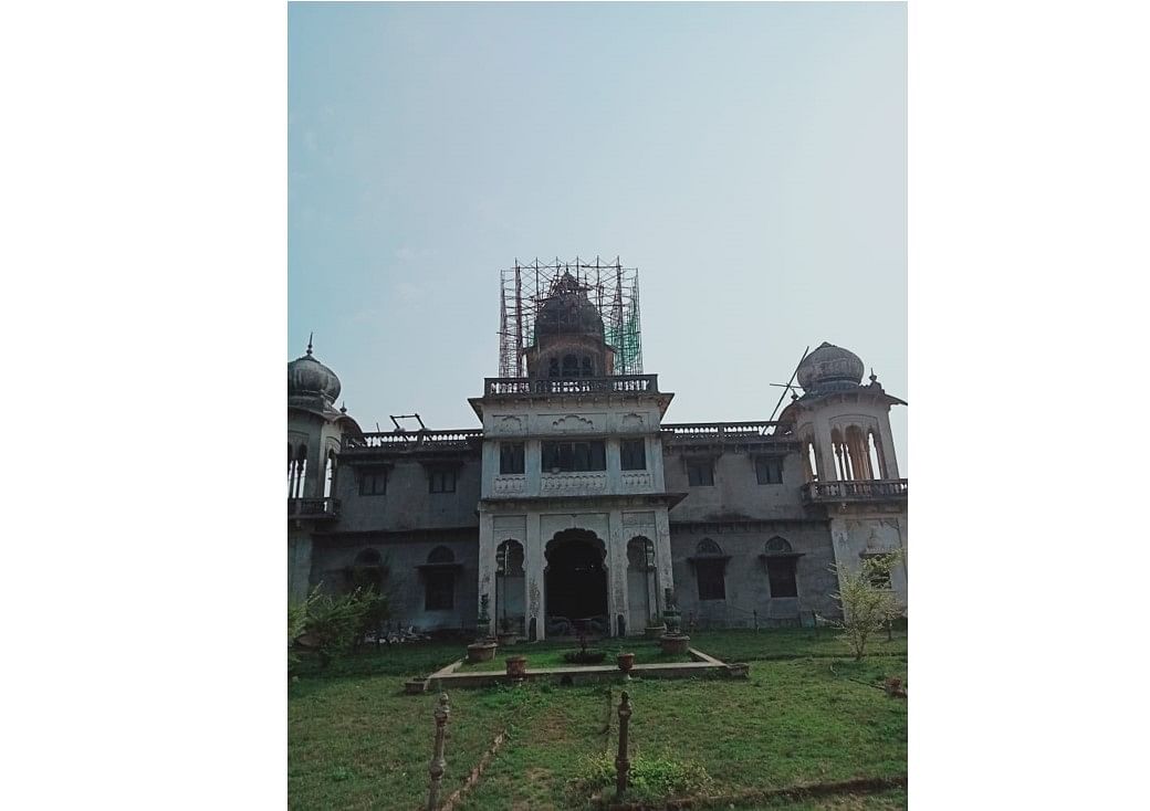 Works under progress on Rajendra Vilas Palace atop the Chamundi Hill, in Mysuru. Credit: Special Arrangements