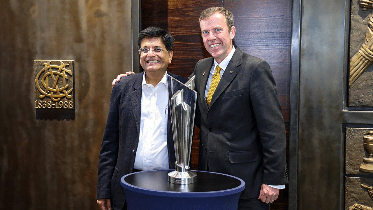 Union Minister for Commerce and Industry Piyush Goyal with Australia's Minister for Trade, Tourism and Investment Dan Tehan. Credit: PTI Photo