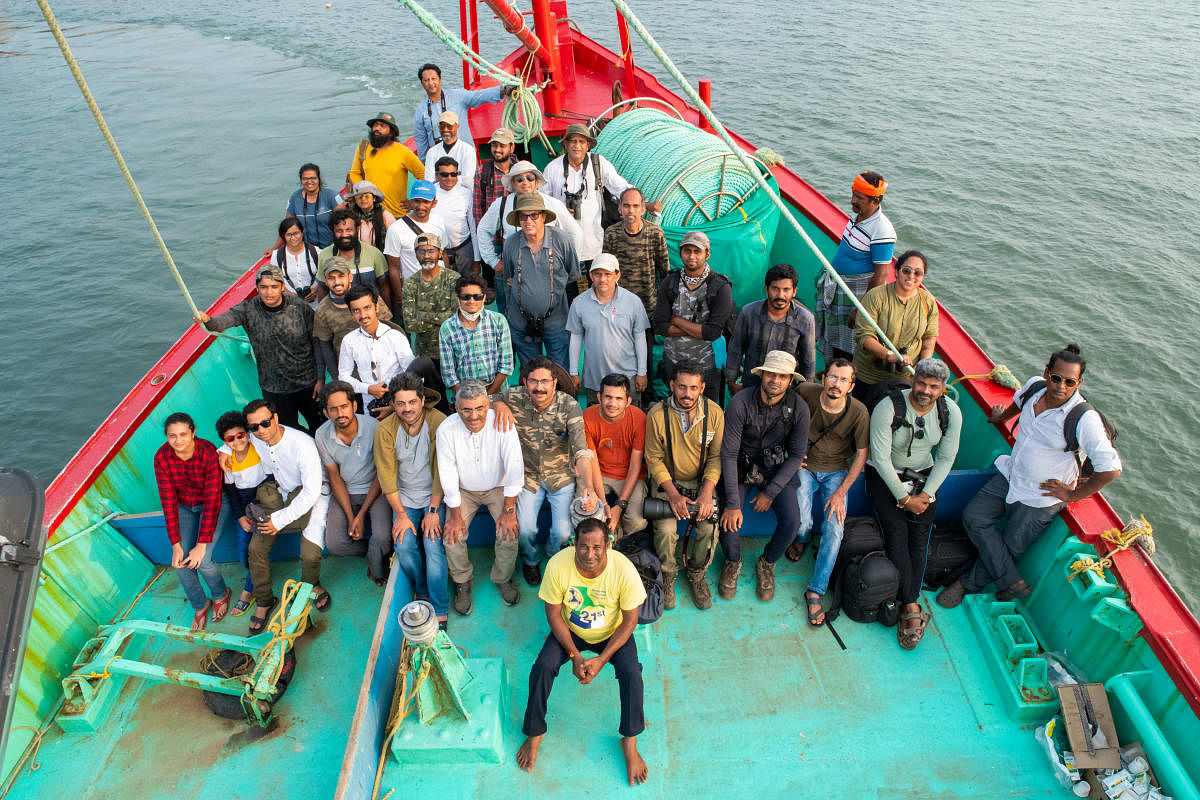 A team of bird watchers who were part of the pelagic birds survey off Mangaluru coast. Photo: Gopalakrishna A