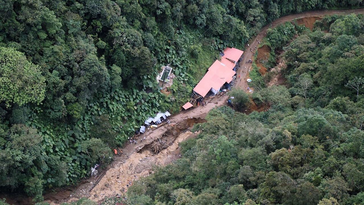 This photo shows an aerial view of a mining camp after a landslide in Abriaqui municipality, Antioquia, northwestern Colombia. Credit: AFP Photo/National Unit for Disaster Risk management Handout