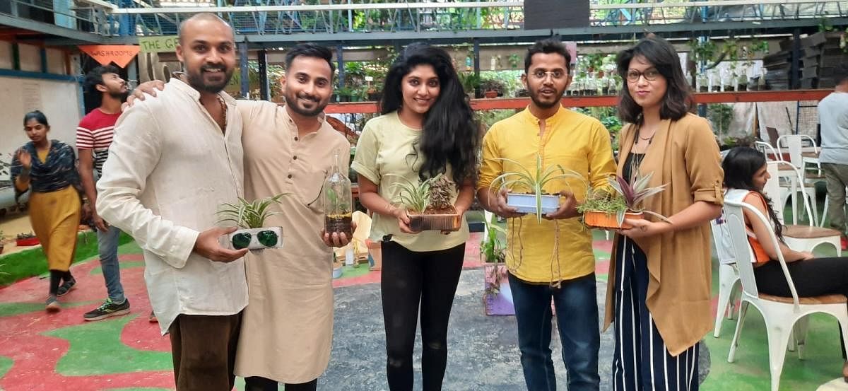 Gotama Gowda (second from left) and Samyukta Hornad (centre) with members of CareMore Foundation.