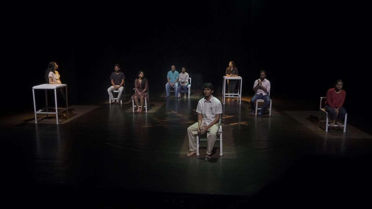 The ensemble cast of the Kannad play 'Lockdown', which was staged at the Ranga Shankara.