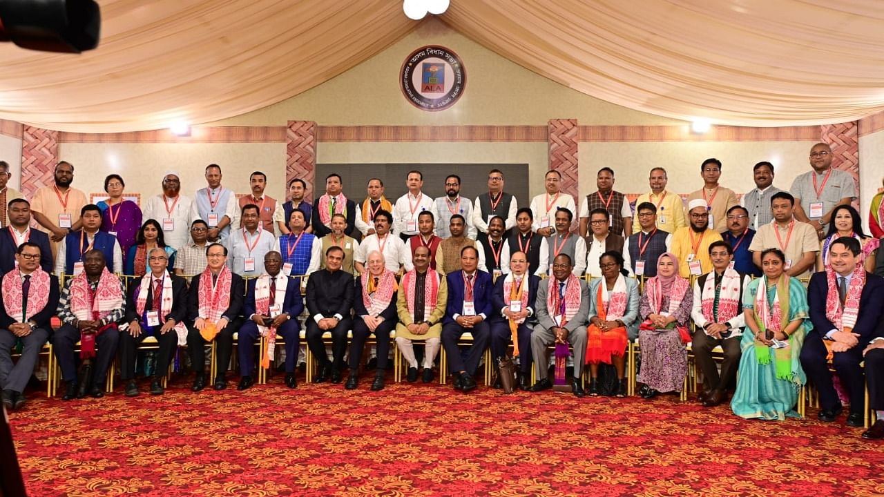Lok Sabha Speaker Om Birla with delegates attending the Commonwealth Parliamentary Association meeting in Guwahati on Saturday. Credit: Assam government