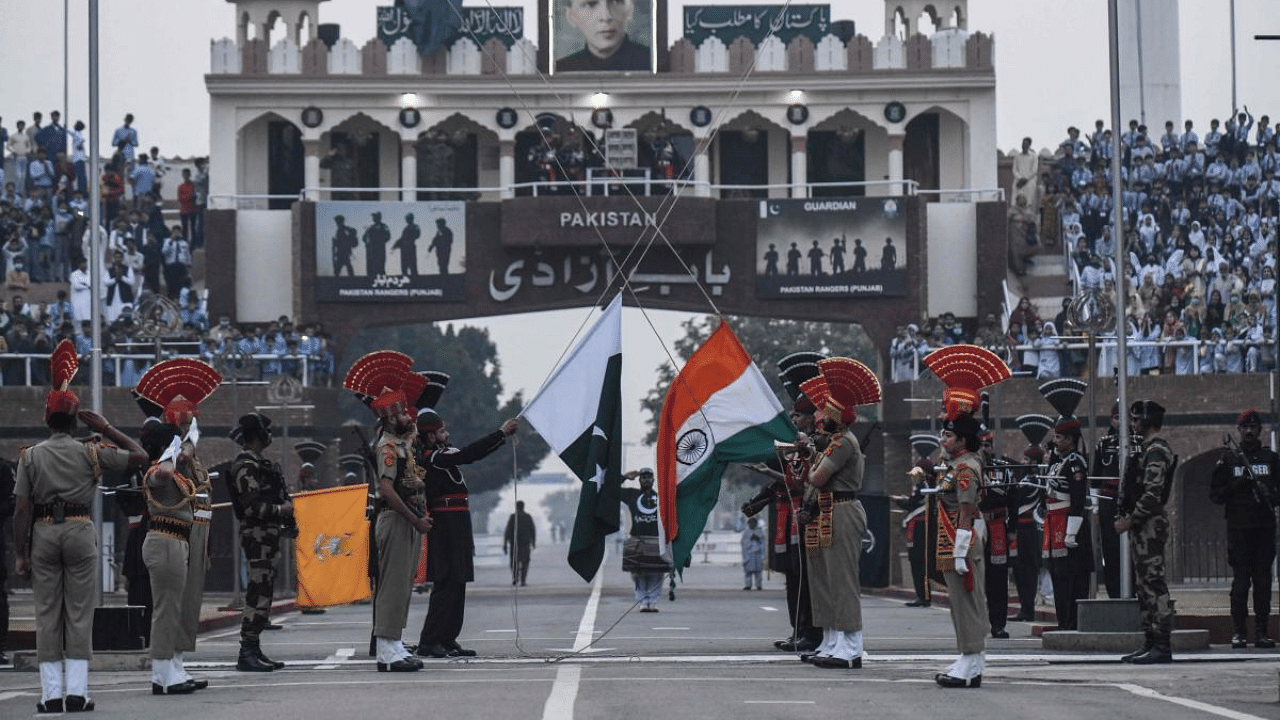 Soldiers of India and Pakistan at daily beating the retreat ceremony at Attari-Wagah border. Credit: AFP File Photo