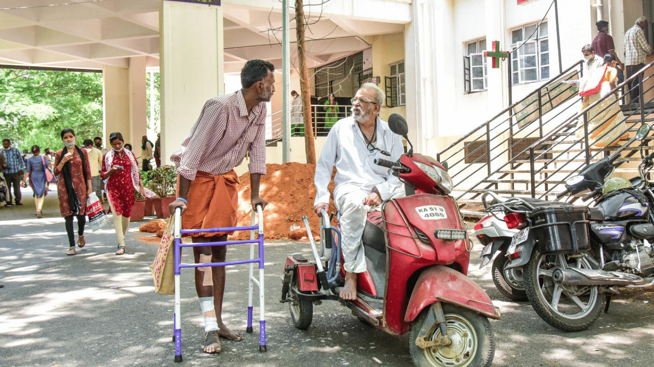 Medical expenses contribute to 12.7% of debt in urban India. Patients exiting a hospital in Bengaluru. Credit: DH Photo
