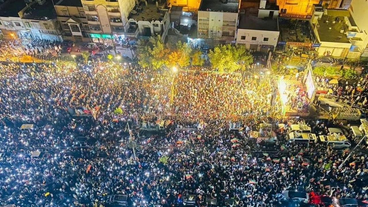 Big gatherings were also reported from other parts of the Punjab province, including Faisalabad, Multan, Gujranwala, Vehari, Jehlum and Gujrat districts. Islamabad and Karachi also witnessed major gatherings of PTI supporters. Credit: IANS Photo