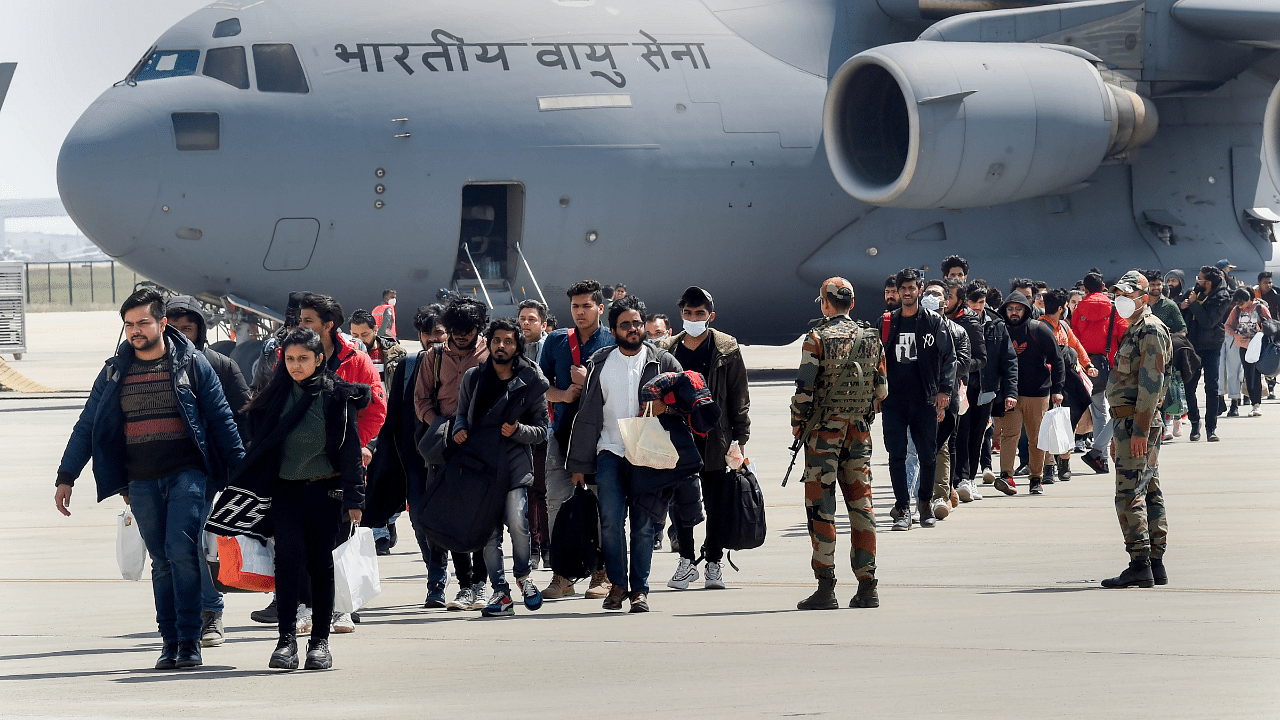 Indian nationals, evacuated from war-hit Ukraine. Credit: PTI Photo