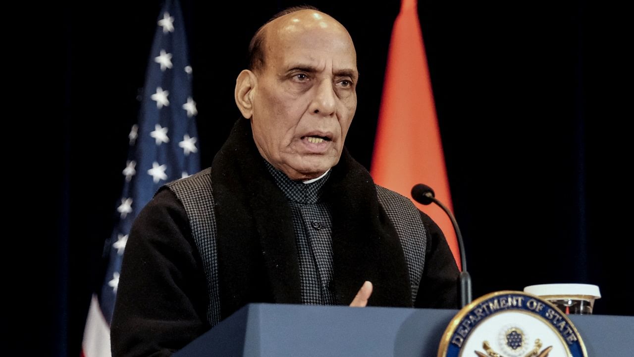 India’s Defense Minister Rajnath Singh speaks at a joint news conference during the fourth U.S.-India 2+2 Ministerial Dialogue. Credit: AFP Photo