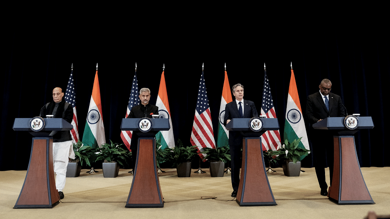 U.S. Secretary of State Blinken and Defense Secretary Austin host the fourth US-India 2+2 Ministerial Dialogue in Washington. Credit: Reuters Photo