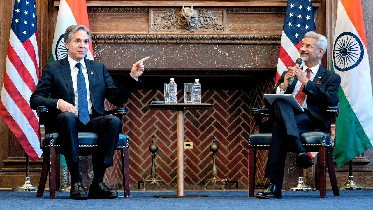 Jaishankar in a meeting with Antony Blinken. Credit: AP/PTI Photo