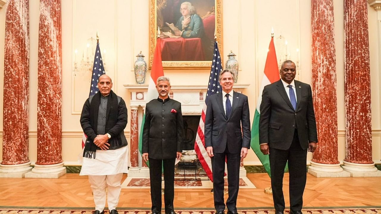 Indian, US ministers during the 2+2 meeting. Credit: IANS Photo