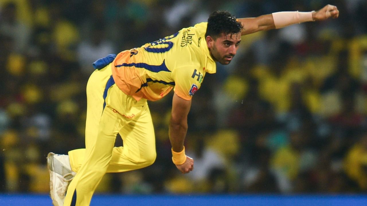 Chennai Super Kings' bowler Deepak Chahar. Credit: AFP Photo