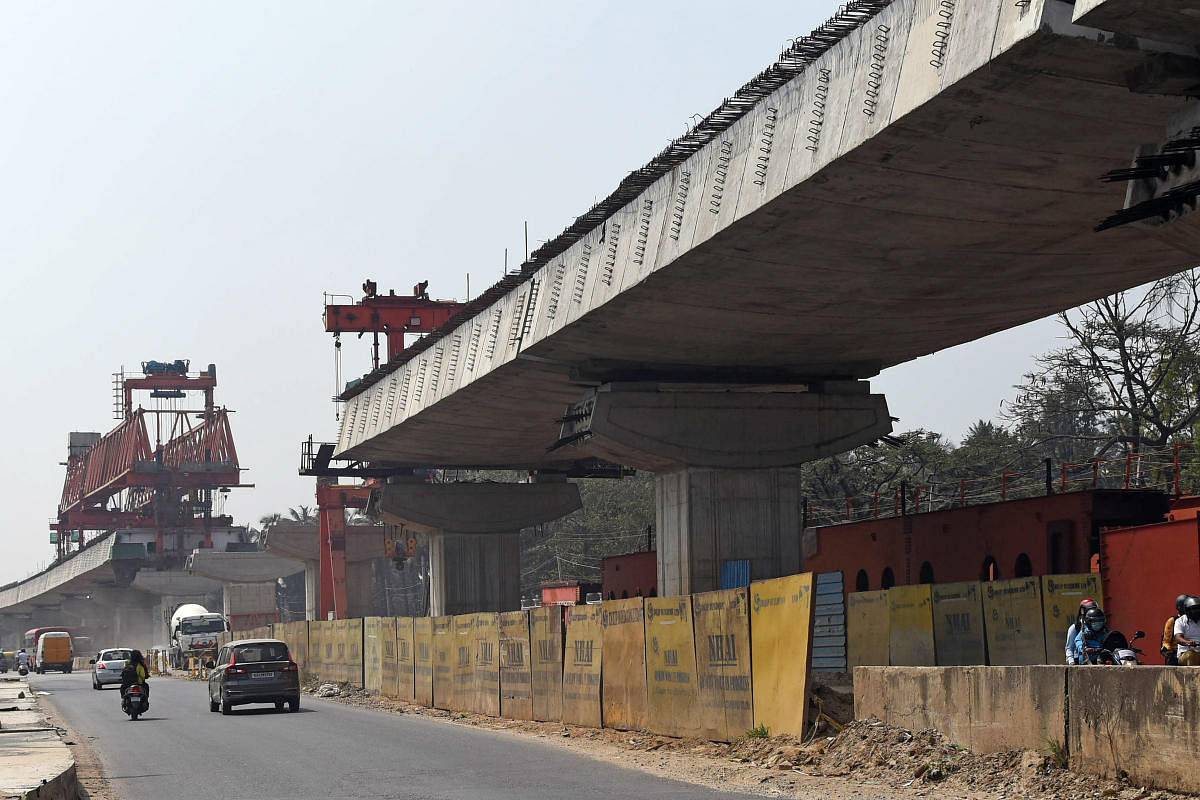 Work in progress on the Bengaluru-Mysuru expressway near Ramohalli Cross, Bengaluru. Credit: DH File Photo