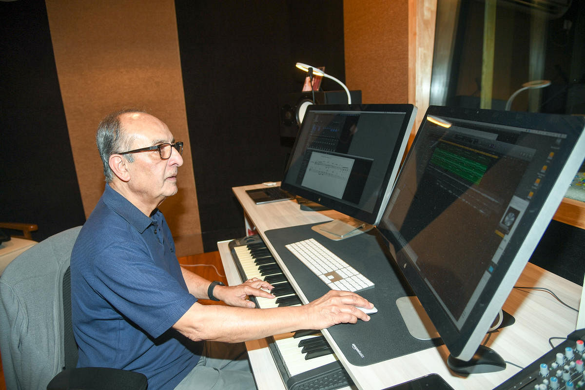 Veteran music composer Mano Murthy in his studio in Bengaluru. He is currently working in three films. DH PHOTO/ B H Shivakumar