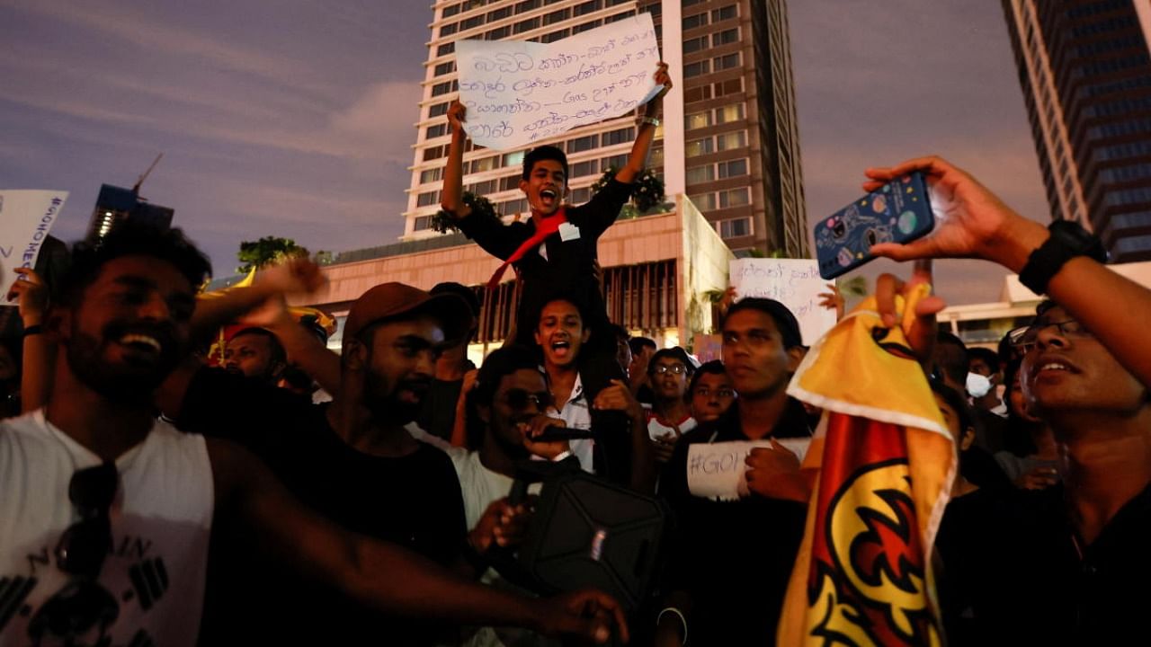 Demonstrators shout slogans during the protest against Sri Lankan President Gotabaya Rajapaksa, near the Presidential Secretariat, amid the country's economic crisis, in Colombo. Credit: Reuters photo