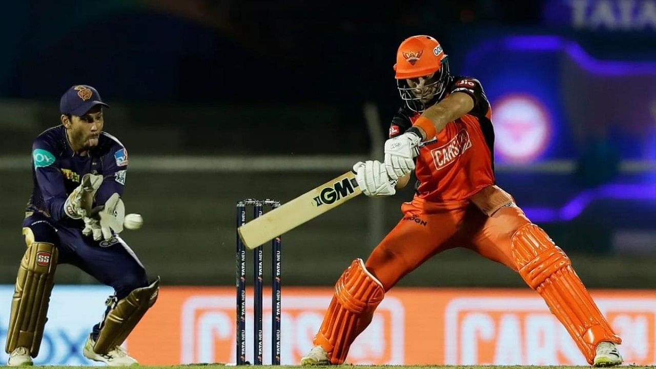 SRH's Aiden Markram plays a shot during the 25th match of IPL 2022 between Kolkata Knight Riders and Sunrisers Hyderabad. Credit: IANS Photo