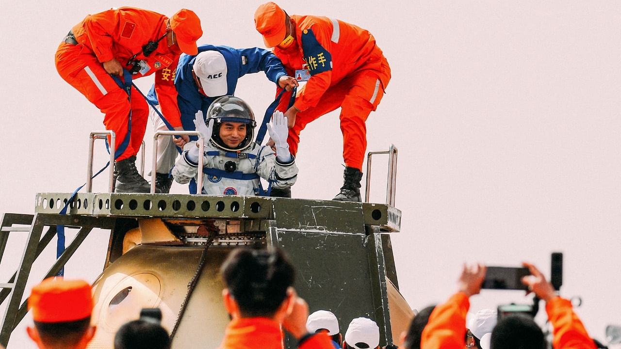 On Saturday, the crew of Shenzhou 13 landed in the Gobi desert in the northern region of Inner Mongolia. Credit: AFP Photo