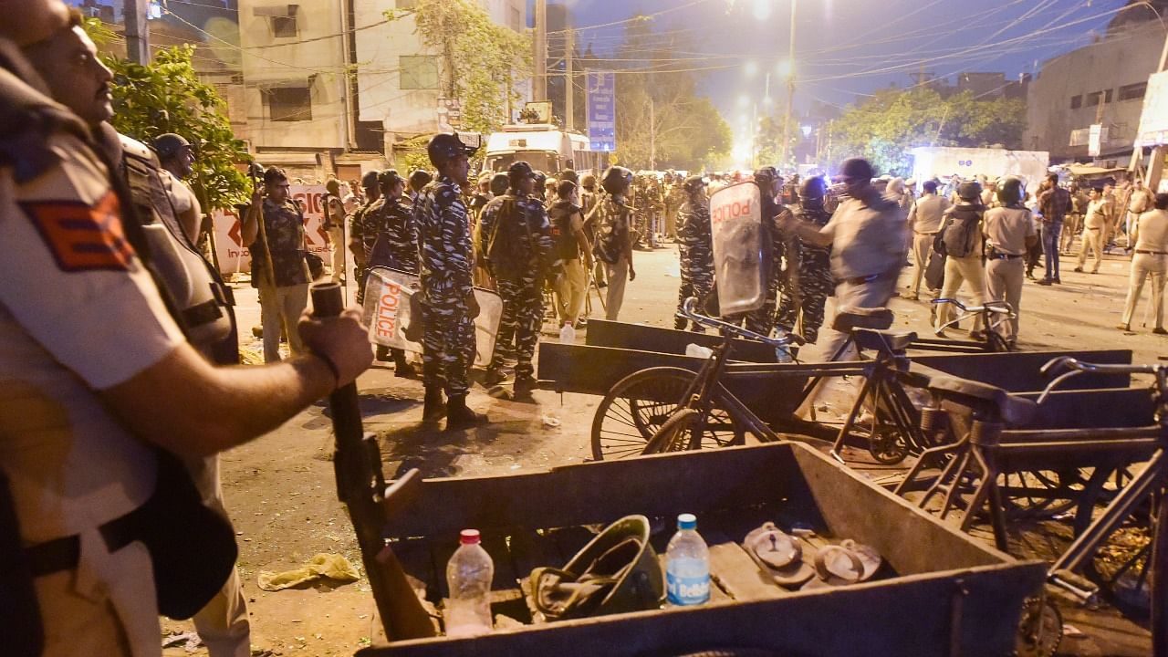 A large contingent of police was deployed in Jahangirpuri following the violence. Credit: PTI Photo