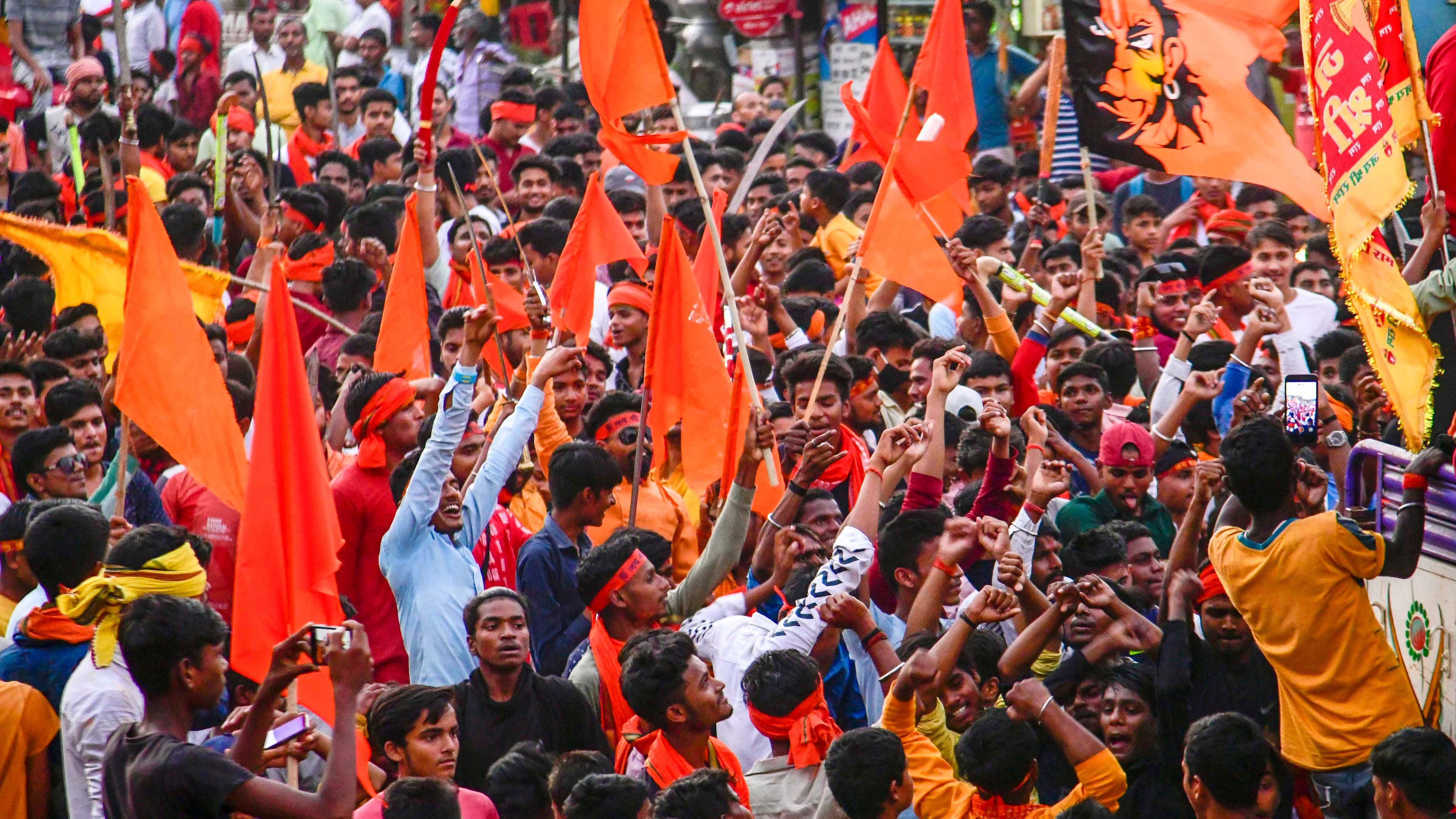 Devotees take part in a religious procession celebrating 'Ram Navami', in Bodh Gaya. Credit: PTI File Photo