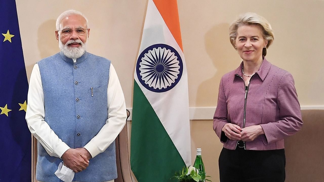 PM Modi with European Commission president Ursula Von Der Leyen. Credit: PTI File Photo