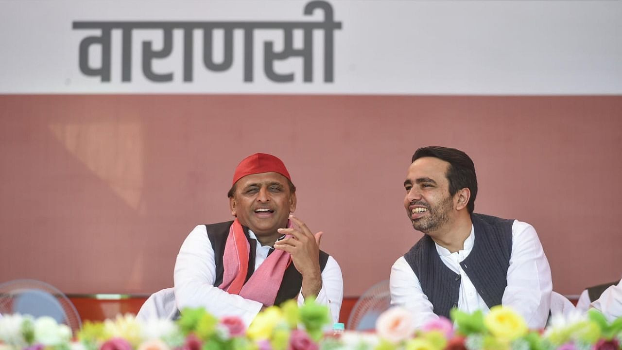 Samajwadi Party President Akhilesh Yadav and RJD Chief Jayant Chaudhary. Credit: PTI Photo