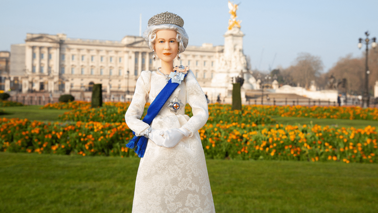 Undated handout photo of the Queen Elizabeth II Barbie doll to mark the British monarch's Platinum Jubilee. Credit: Reuters Photo