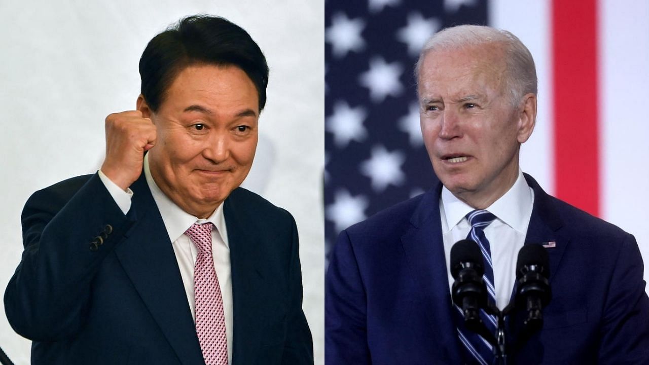 South Korea's incoming President Yoon Suk-yeol (L) and US President Joe Biden. Credit: Reuters File Photos