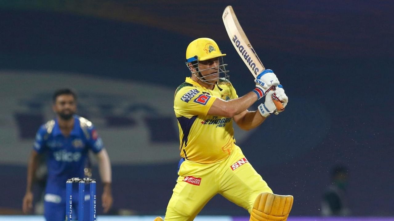 MS Dhoni of the Chennai Superkings during match 33 of Indian Premier League 2022 (IPL season 15) between the Mumbai Indians and the Chennai Superkings, at the DY Patil Stadium in Mumbai. Credit: PTI Photo