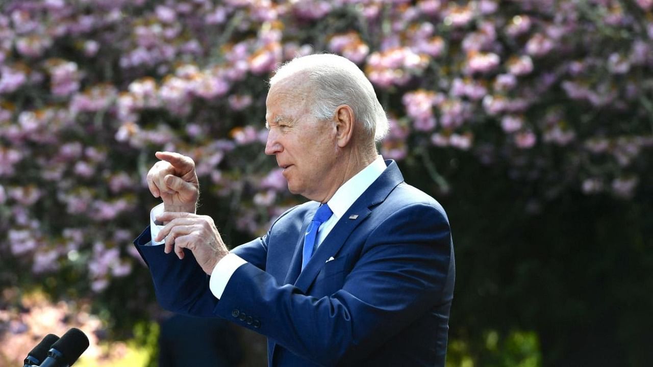 US President Joe Biden speaks on Earth Day at Seward Park in Seattle, Washington. Credit: AFP Photo