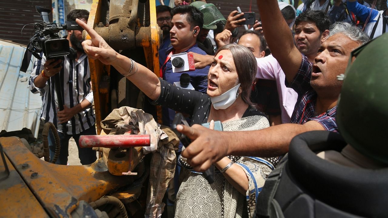 Brinda Karat was in Delhi’s Jahangirpuri to stand in solidarity with locals when BJP-ruled NDMC brought bulldozers to raze what they called encroachments. Credit: PTI File Photo