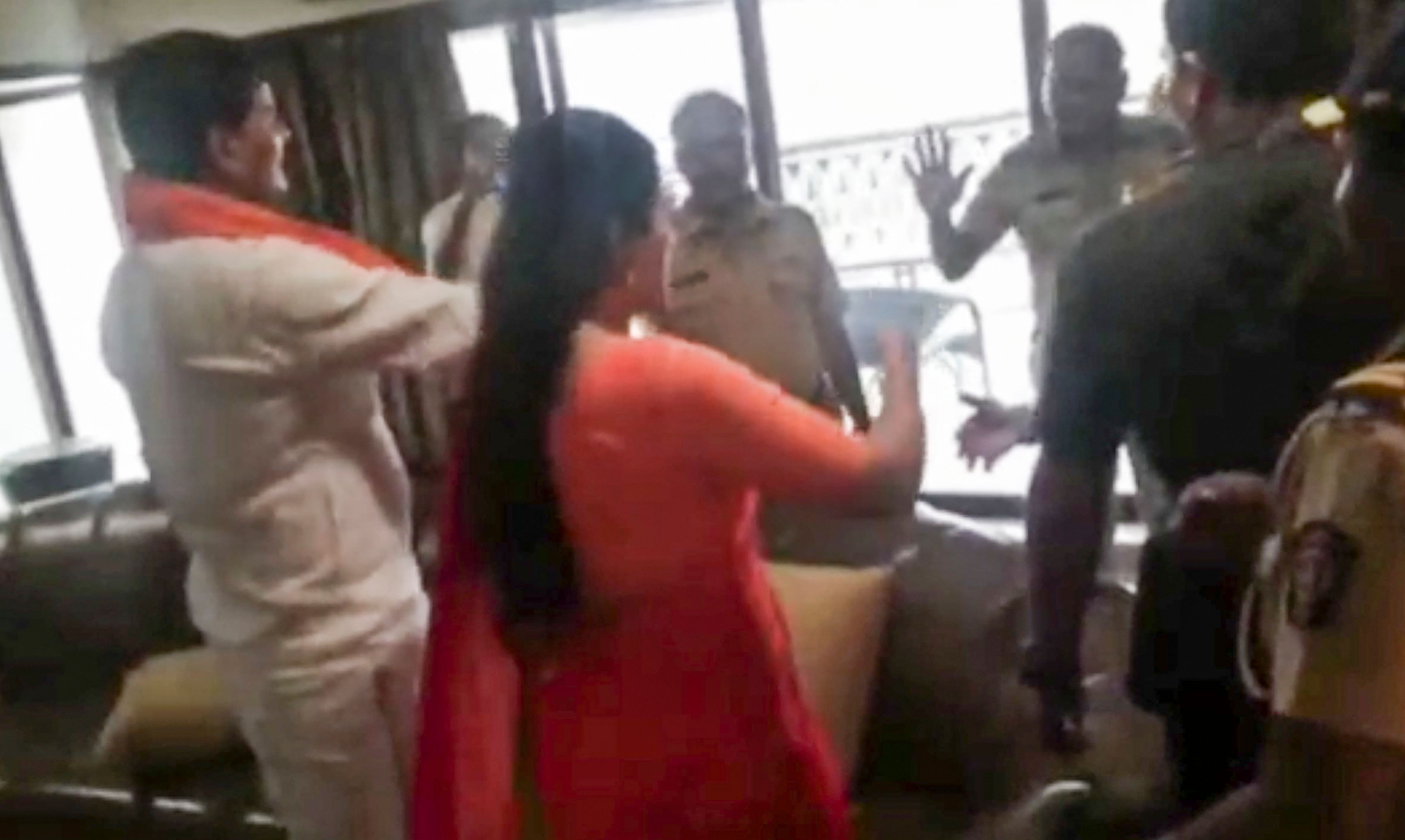 Mumbai: MLA Ravi Rana and his wife, MP Navneet Rana were escorted out of their house by police on Saturday. Credit: PTI Photo