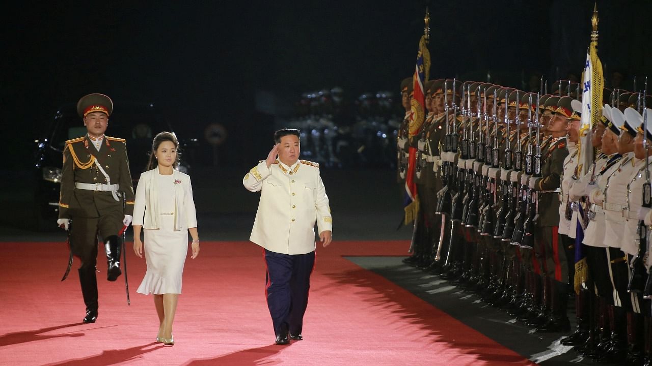 North Korean leader Kim Jong Un attends a nighttime military parade to mark the 90th anniversary of the founding of the Korean People's Revolutionary Army in Pyongyang. Credit: Reuters Photo