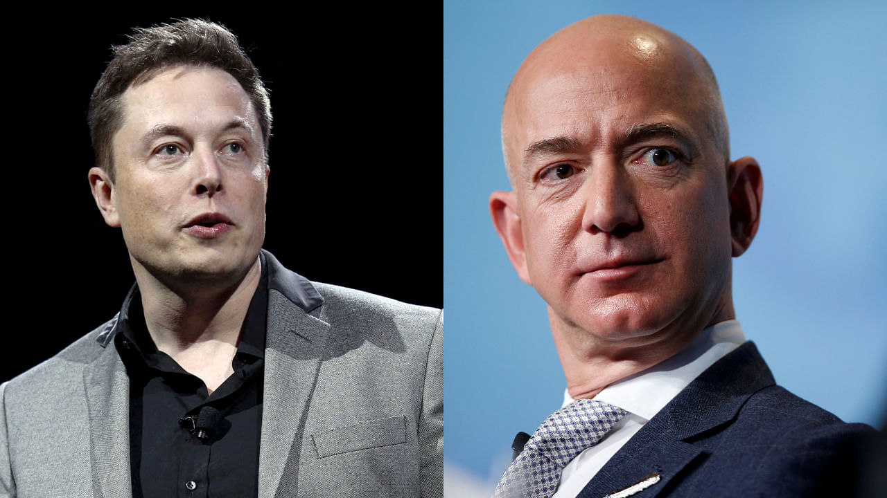 Elon Musk and Jeff Bezos have been at odds over the past few years. Credit: Reuters File Photos