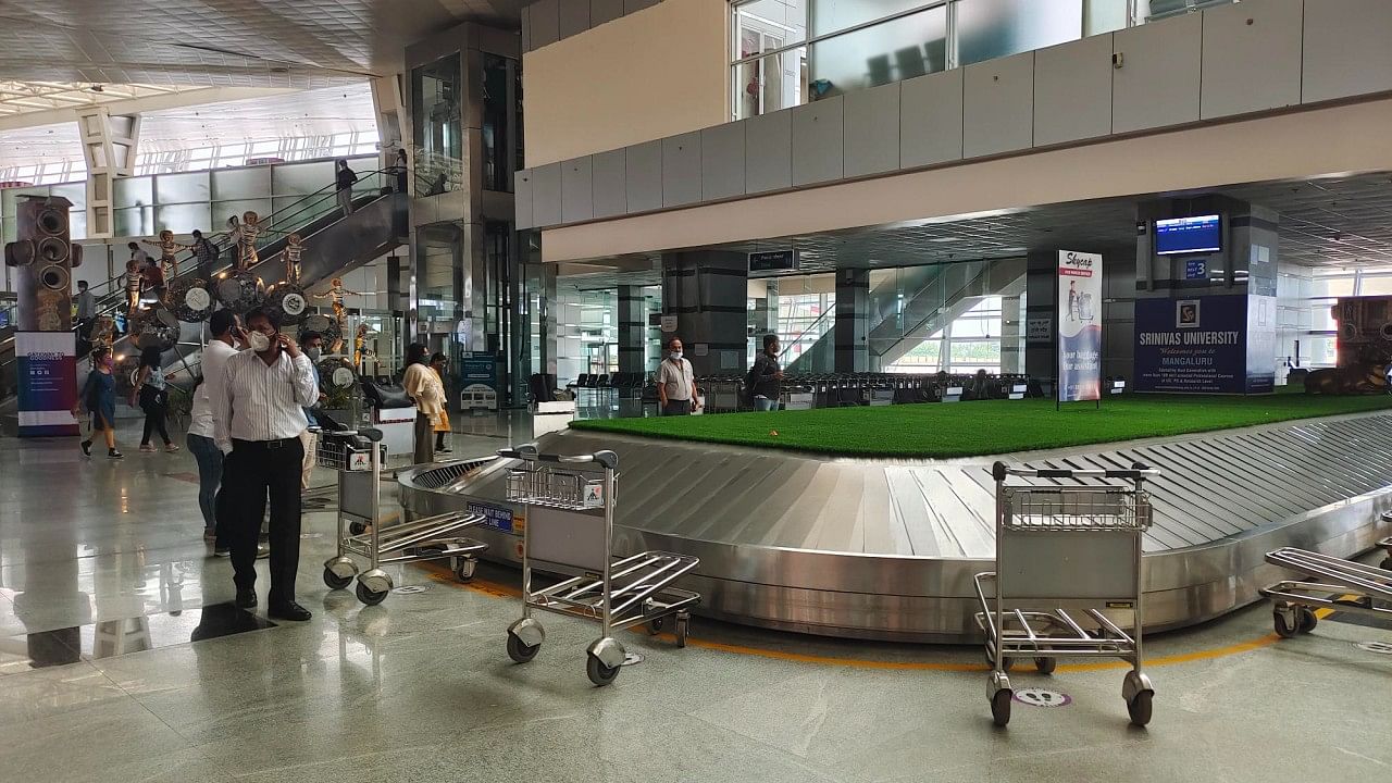 The trolleys arranged near the baggage belts at Mangaluru International Airport. Credit: Special arrangement