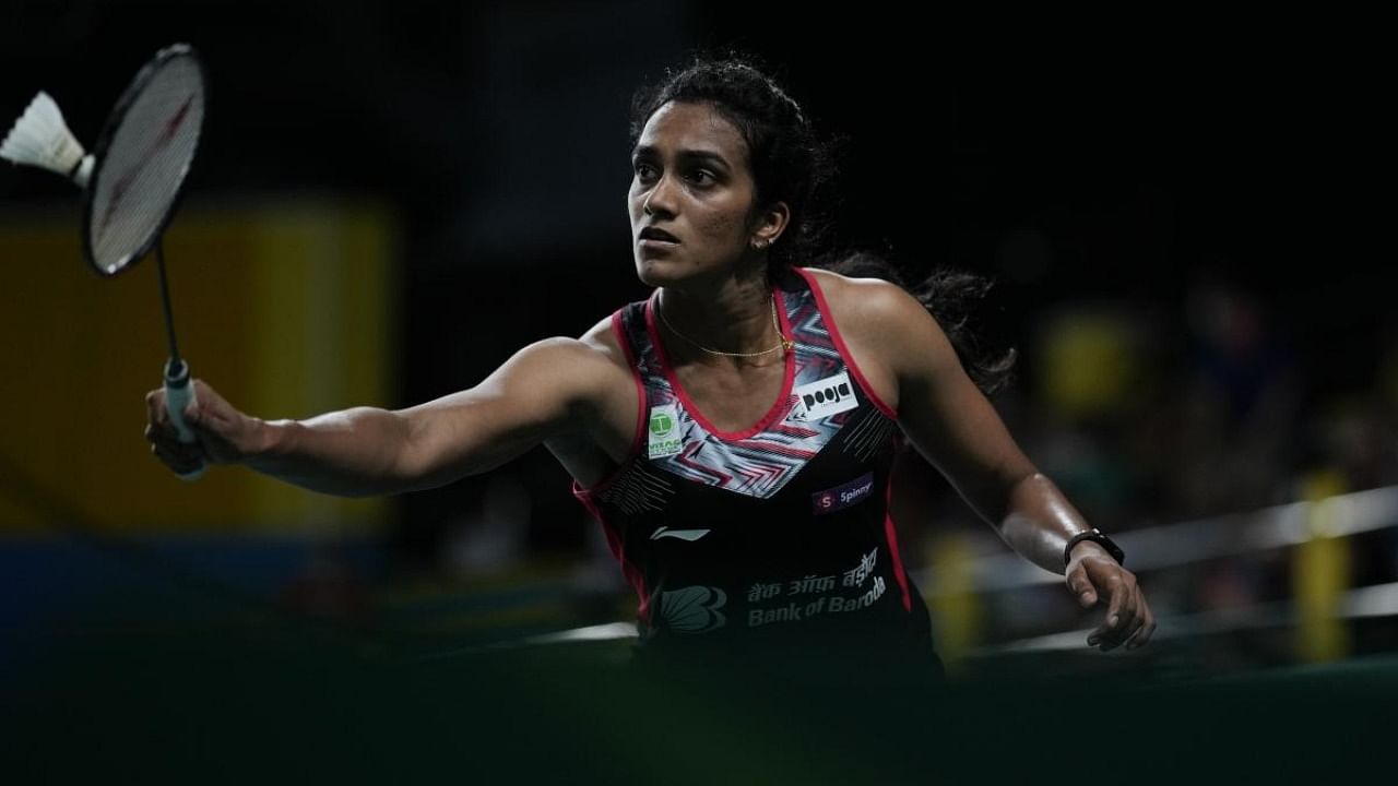 PV Sindhu returns a shot against Taiwan's Pai Yu Po during their women's singles qualifying match at the Badminton Asia Championships 2022 at Muntinlupa, Philippines. Credit: Reuters photo