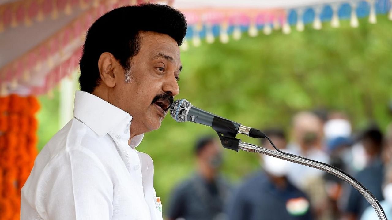 Blaming the Opposition-ruled states for the steep hike in fuel prices is akin to trying to cover a pumpkin in a handful of rice, CM M K Stalin said. Credit: PTI file photo