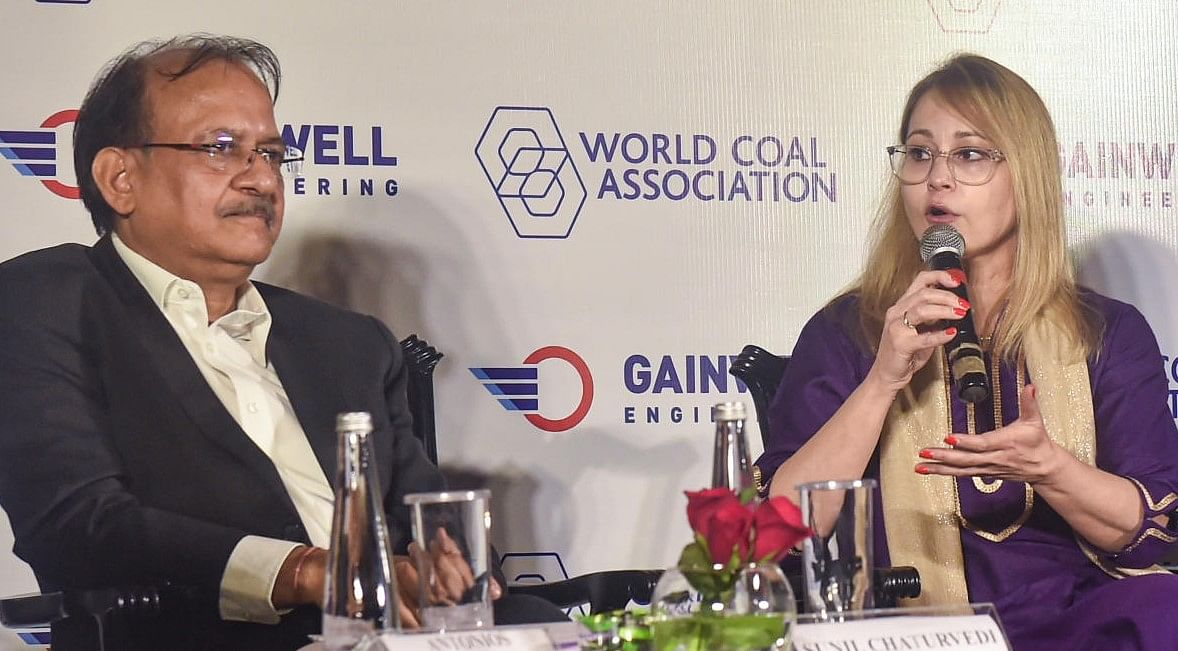 World Coal Association CEO Michelle Manook with Gainwell Engineering Chairman Sunil Chaturvedi (L). Credit: PTI