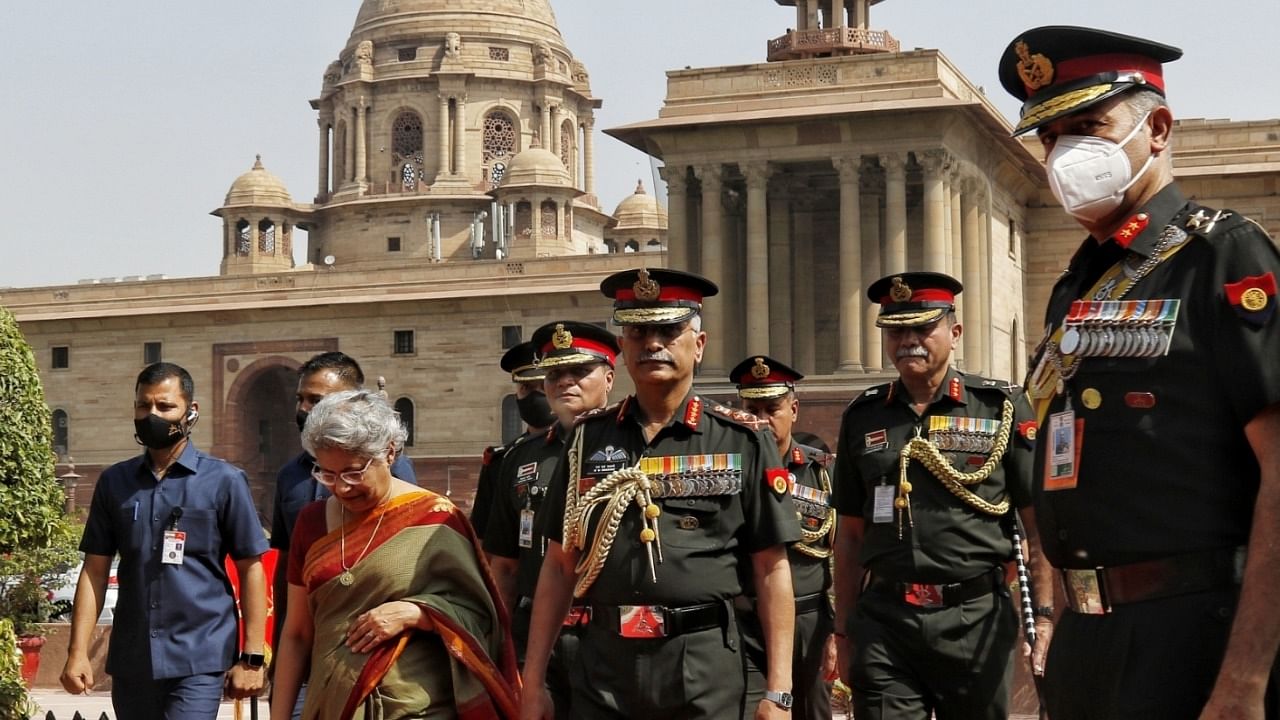 Indian Army chief General M M Naravane with Wife Veena Naravane. Credit: IANS Photo