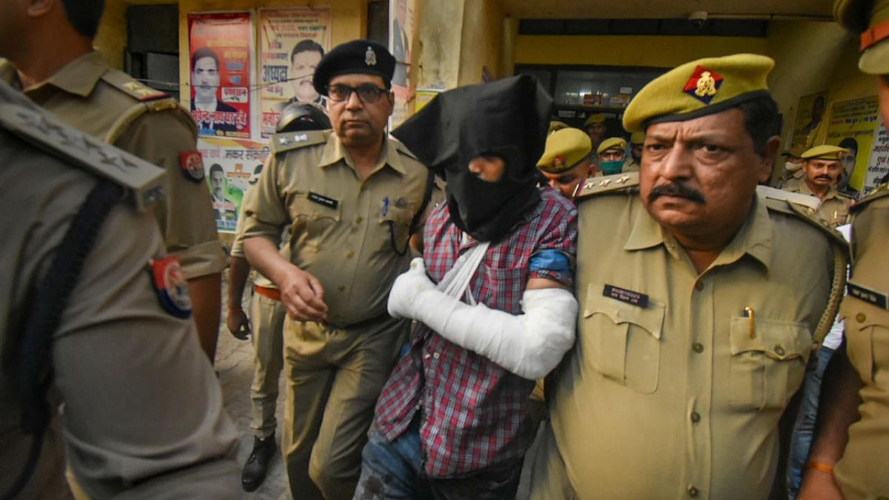 Ahmed Murtaza Abbasi, accused of attacking policmen outside the Gorakhnath temple, being presented in a court by police, in Gorakhpur. Credit: PTI file photo