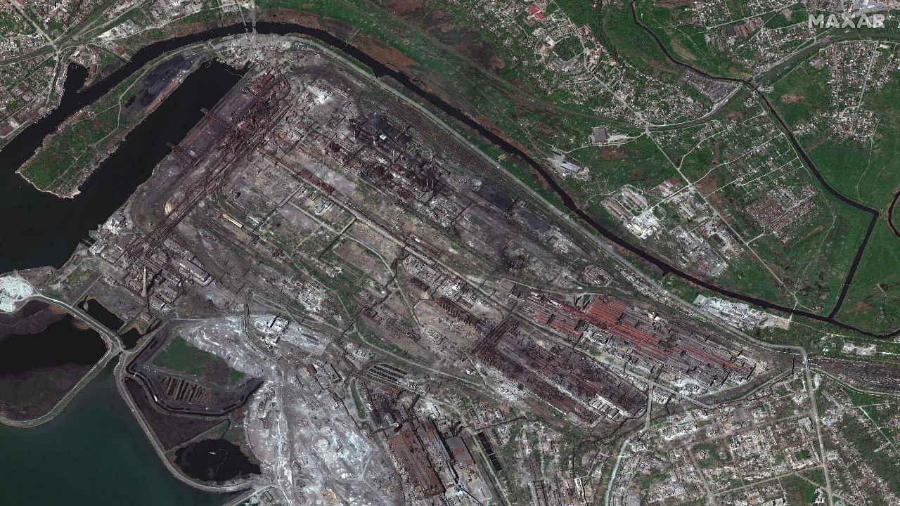 Azovstal steel plant, the city's last holdout where hundreds of civilians are sheltering with Ukrainian troops, in Mariupol, on the Azov Sea. Credit: AFP Photo / Satellite image ©2022 Maxar Technologies