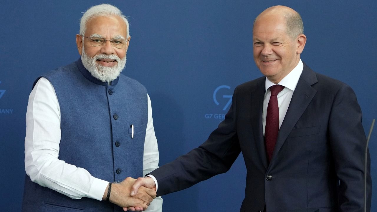 The meeting was held under the co-chairmanship of Prime Minister Narendra Modi and German Federal Chancellor Olaf Scholz. Credit: AP Photo