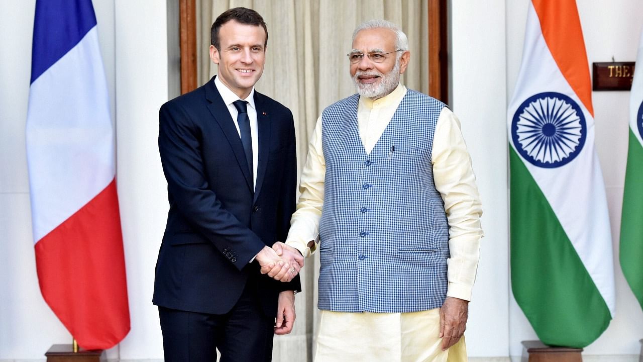 Prime Minister Narendra Modi with his French counterpart Emmanuel Macron. Credit: PTI File Photo