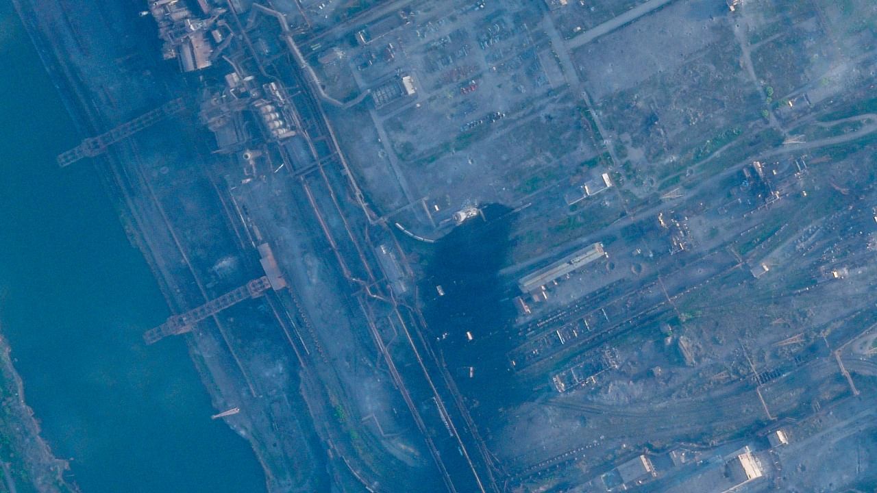 This satellite image taken by Planet Labs PBC shows smoke rising at the Azovstal steelworks in Mariupol, Ukraine. Credit: AP/PTI Photo