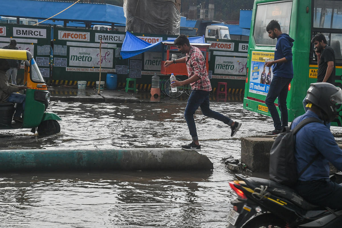 A waterlogged Silk Board junction. DH Photo/S K Dinesh