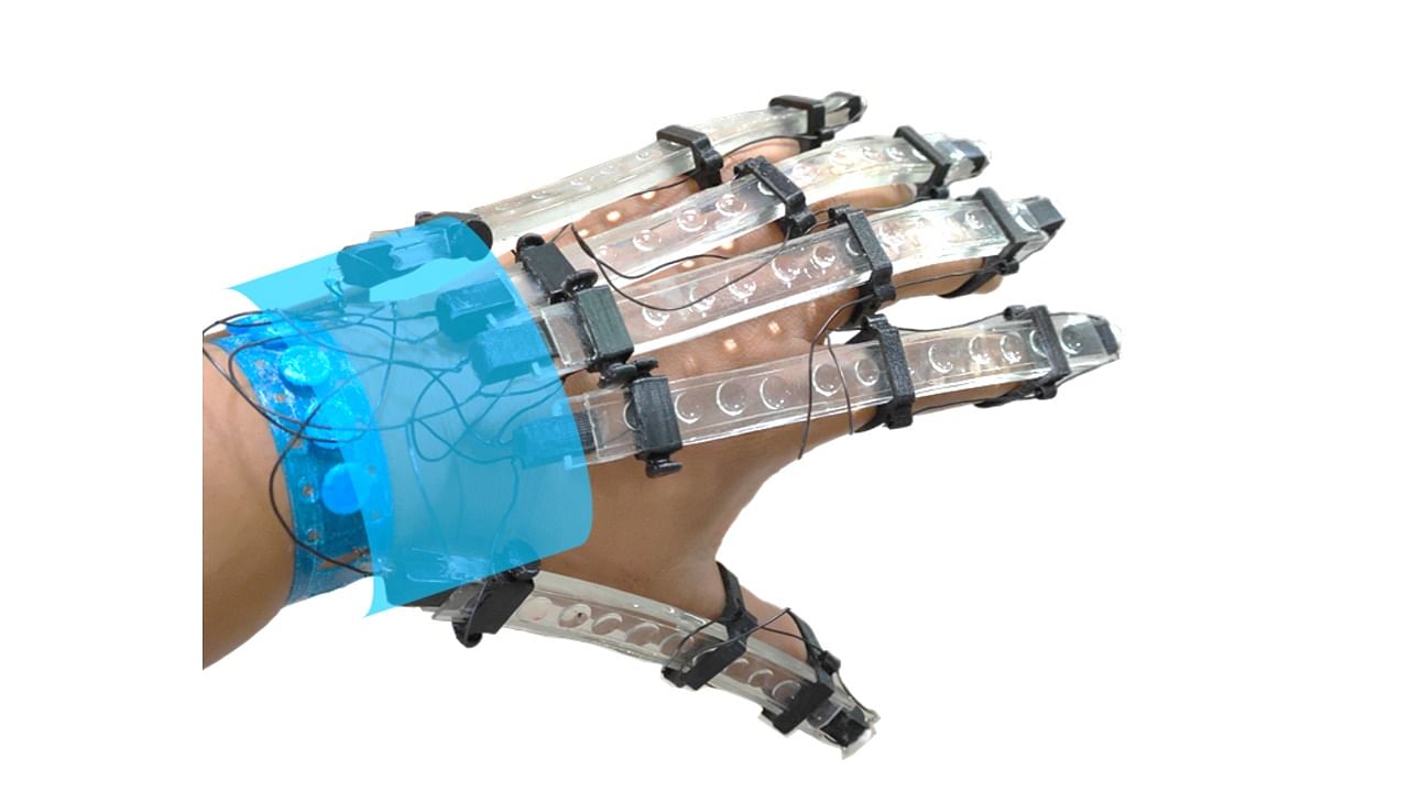 The scientists say similar wearable devices can be made for any limb. Credit: IISc Photo