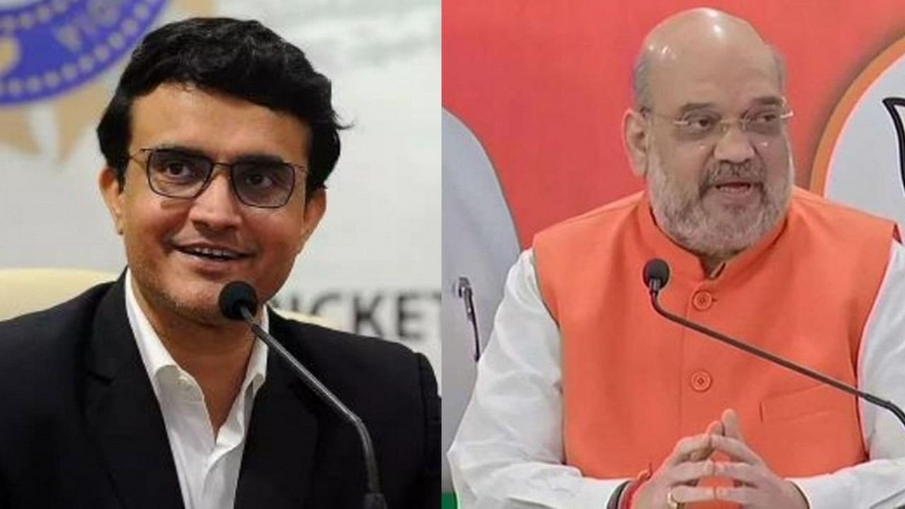 Union Home Minister Amit Shah on Friday dined at Indian cricketing legend Sourav Ganguly's residence. Credit: IANS photo
