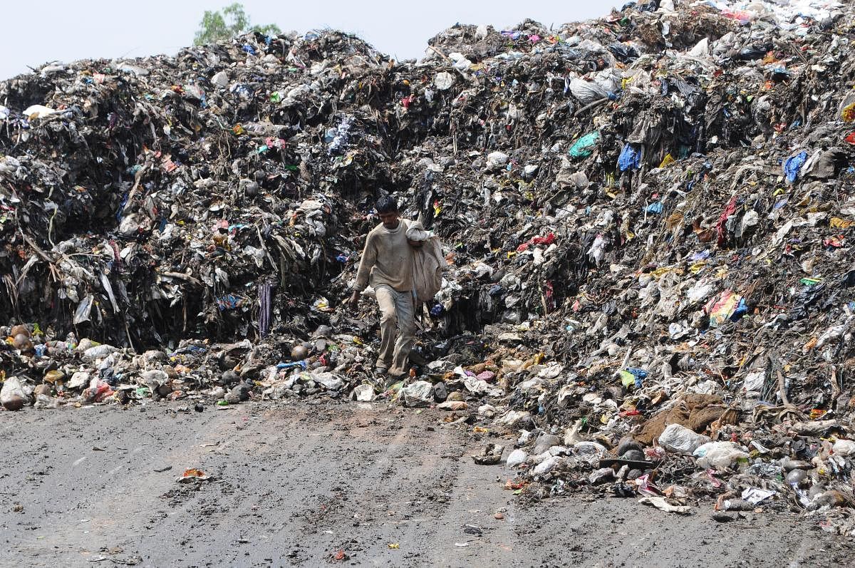 The landfill site at Mandur in eastern Bengaluru. Credit: DH Photo