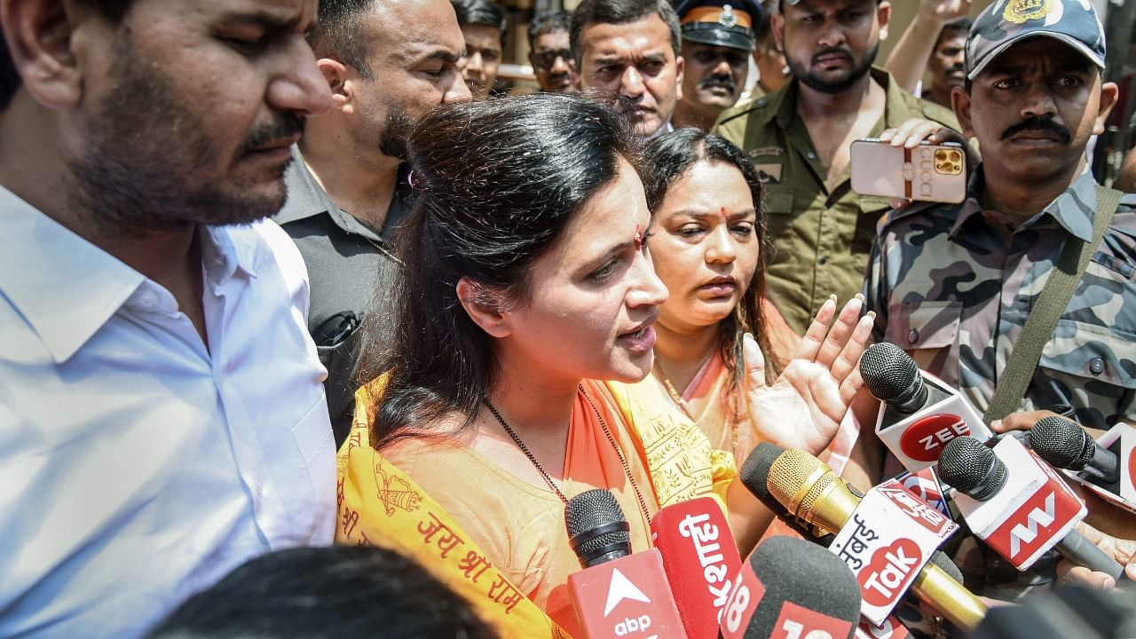 Independent MP Navneet Rana after being discharged from Lilavati hospital, at Bandra in Mumbai. Credit: PTI Photo