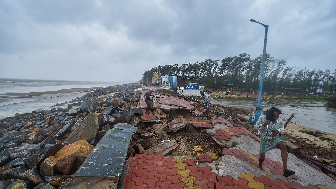 A damaged beach area due to rough sea during landfall of cyclone Yaas at Digha in East Midnapore district. Credit: PTI File Photo