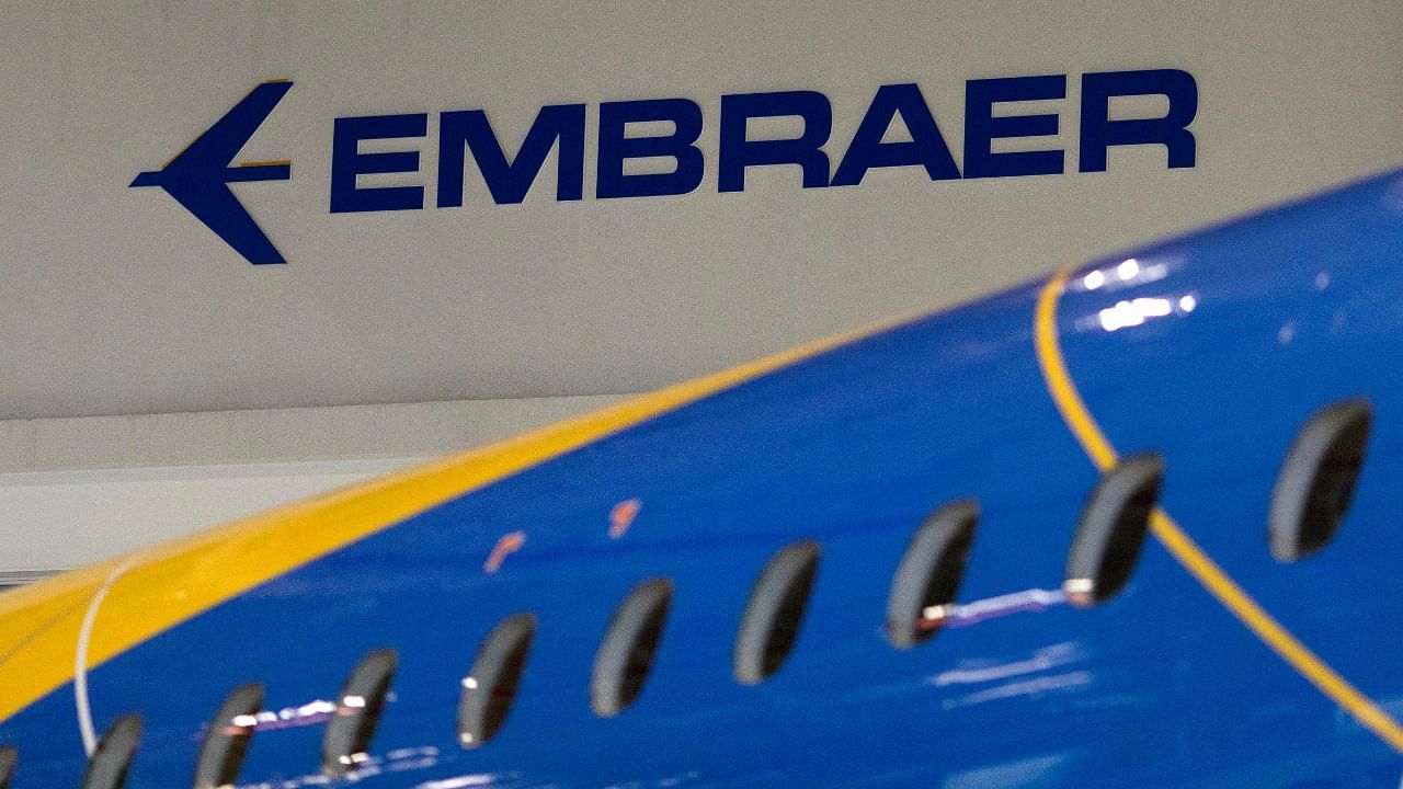 The logo of Brazilian planemaker Embraer SA is seen at the company's headquarters in Sao Jose dos Campos. Credit: Reuters Photo